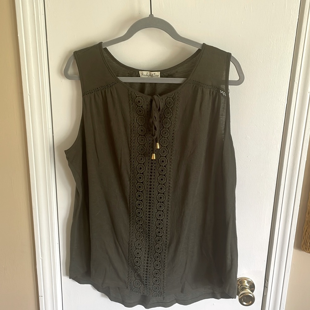 Indigo Rose brand sleeveless top. Color Hunter green. Size 1X